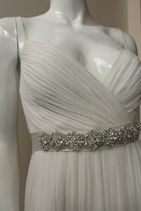 Style: MARY Crystal Embellished Fan Cluster Satin Tie Sash Belt - Peony Rice