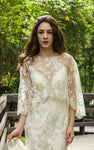 Style: CASSEY METALLIC French Metallic Gold Lace Poncho - Peony Rice