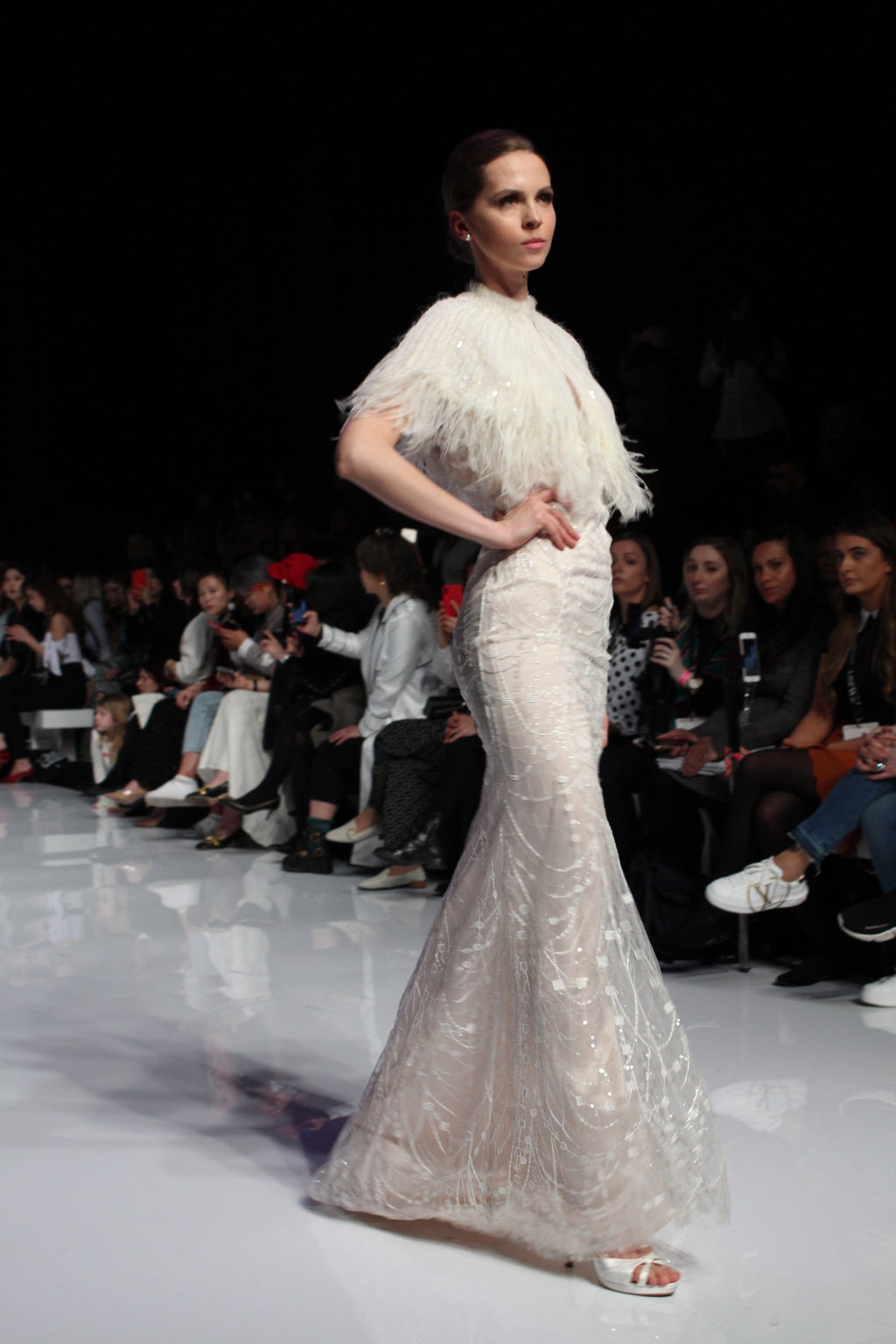 Style: LAILA 2 in 1 COSMIC Embroidered Lace Deep V- Gown with Seam Detail - Peony Rice