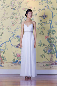 Style: MADELINE Pleated crinkle silk chiffon dress - Peony Rice