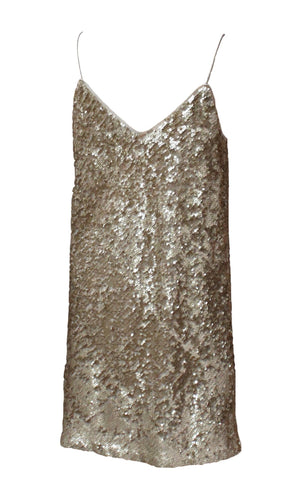Style: KELLY Gold Pailette Slip Dress - Peony Rice