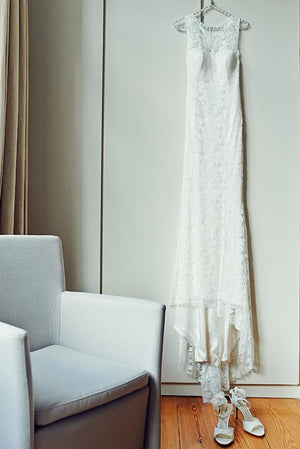 Style: TATIANA Silk & Lace Illusion Back gown - Peony Rice