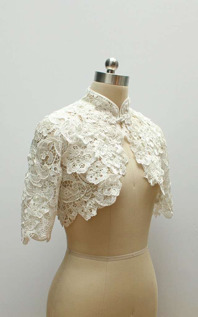 Style: CAITLIN Lace Floral Cut Applique Bolero - Peony Rice