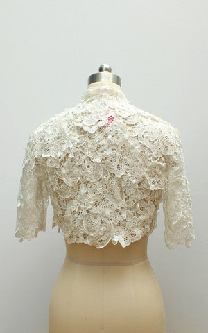 Style: CAITLIN Lace Floral Cut Applique Bolero - Peony Rice