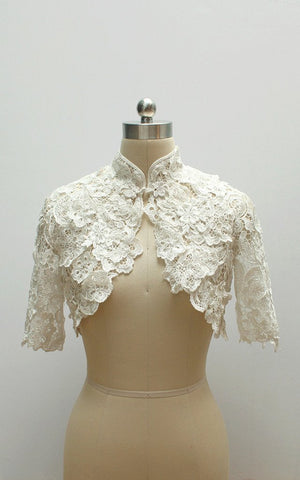 Style: CAITLIN Lace Floral Cut Applique Bolero - Peony Rice