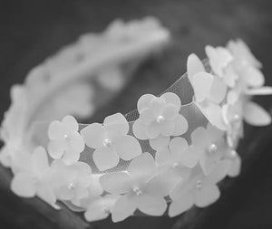 Style: BELINDA Floral Mesh Bridal Headband - Peony Rice