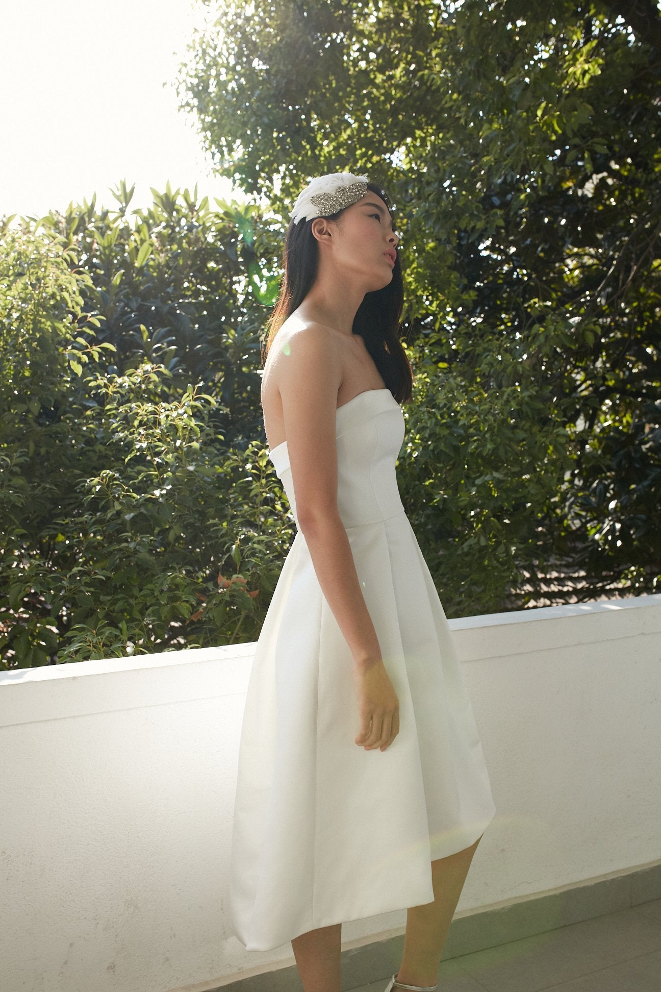 Style: THANDIE Bandeau Pleated Hi Low Hem Dress Peony Rice
