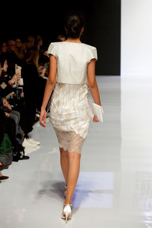 Style: VANESSA Embellished Metallic Lace Slip Dress - Peony Rice