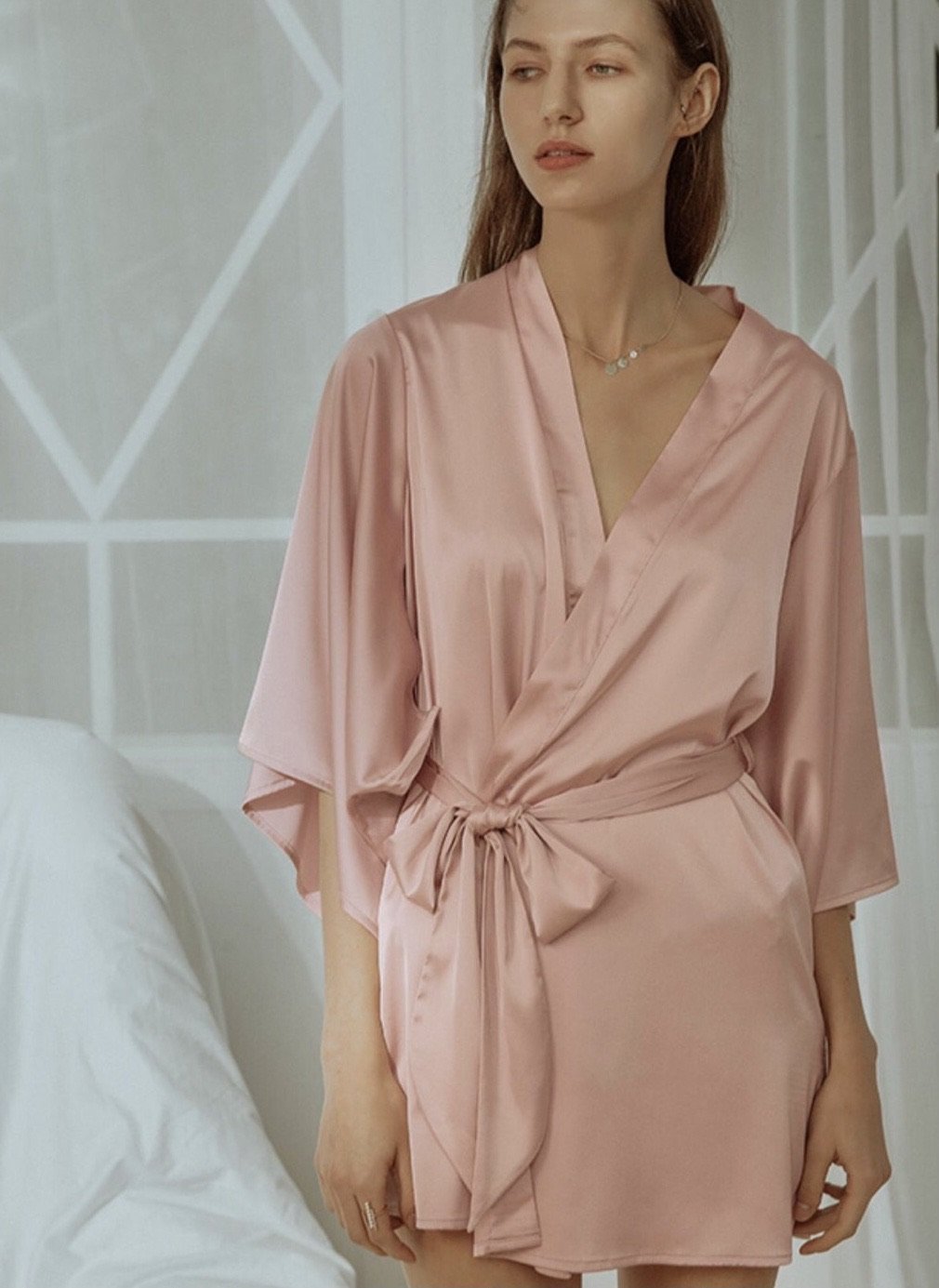 Style: RAINA Silk Wrap Robe - Peony Rice