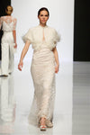 Style: CARA FEATHER Ostrich trimmed Beaded Silk Capelet Peony Rice