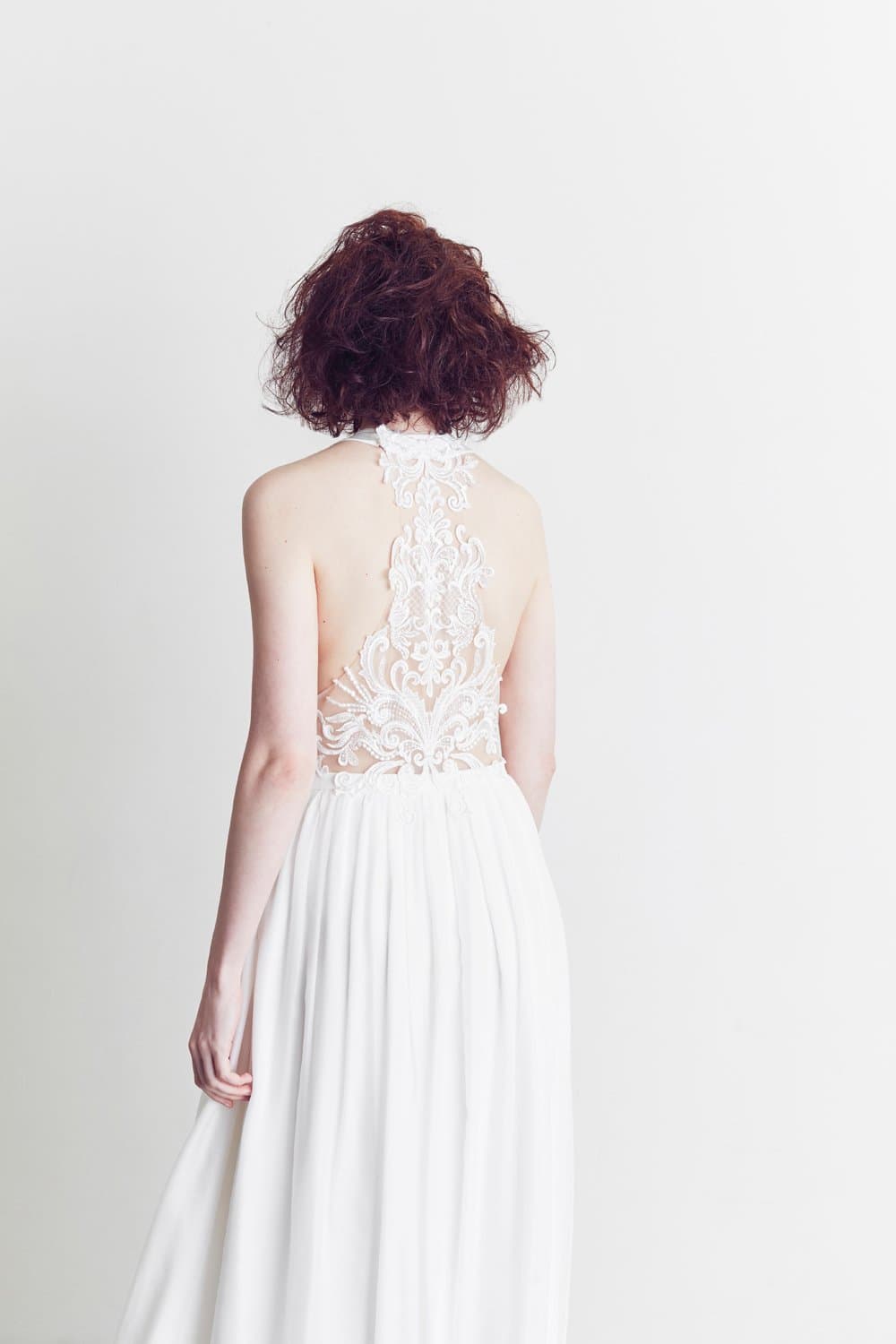 Style: DEETA Jewel Neck Illusion Back A- Line Silk Gown - Peony Rice