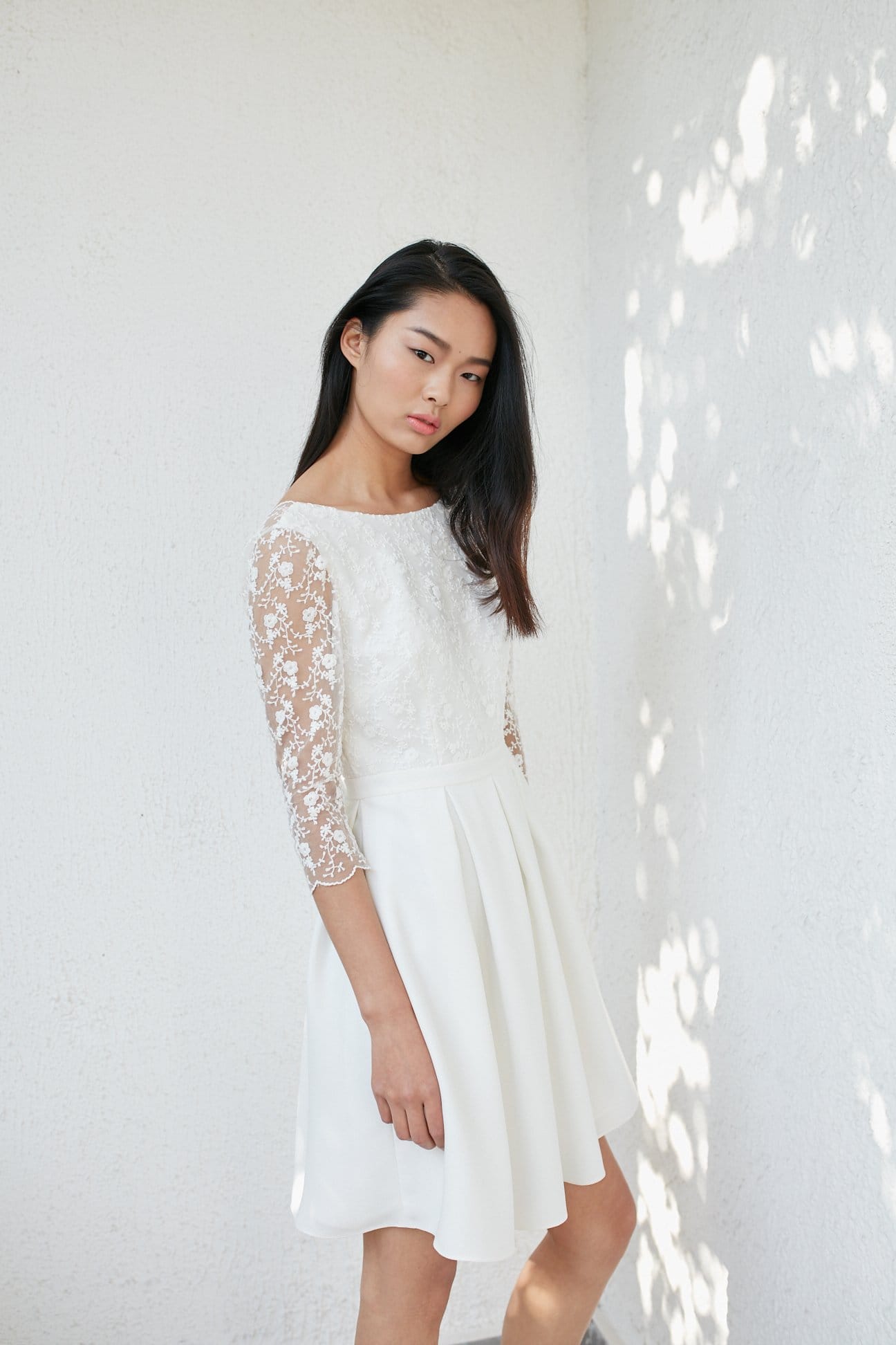 Style: ELLIE Ditsy Floral Embroidered Tulle Pleated Dress Peony Rice