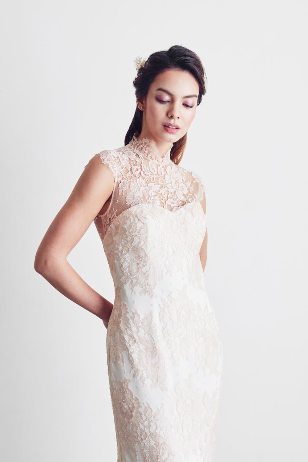 Style: FARRAH French Lace Qi Pao Illusion Gown - Peony Rice