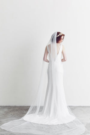 Style: GRETA Bias Cut Hammered Silk Satin Deep V Panelled Gown - Peony Rice