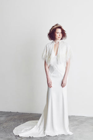 Style: GRETA Bias Cut Hammered Silk Satin Deep V Panelled Gown - Peony Rice