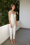 Style: GEMMA Silk Bandeau Bridal Jumpsuit with Stephanotis lace straps - Peony Rice
