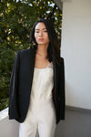 Style: TARA Tailored Tuxedo Blazer - Peony Rice
