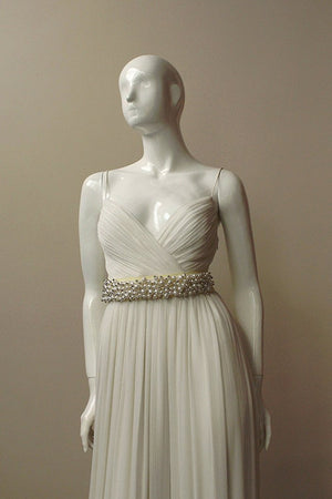 Style: MONIQUE Pearl & Crystal Embellished Grosgrain Sash Belt - Peony Rice