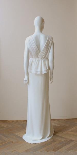 Style: LANA Deep V Front Peplum Silk Gown - Peony Rice