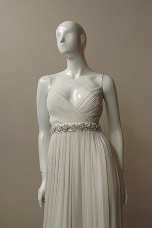 Style: MARIA Art Deco Crystal and Pearl Cross Satin Tie Belt - Peony Rice