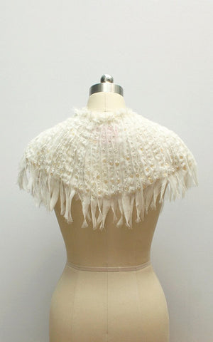 Style: CARA Beaded Raw Edge Silk Chiffon Mini Capelet - Peony Rice