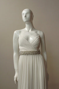 Style: MONIQUE Pearl & Crystal Embellished Grosgrain Sash Belt - Peony Rice