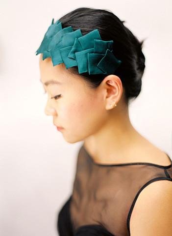 Style: BREE Silk Organdy Square Pleated Head Topping - Peony Rice