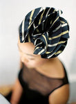 Style: ESTELLE Silk Twill Ruffle Layer Stripe Head Topping - Peony Rice