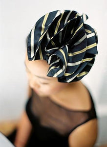 Style: ESTELLE Silk Twill Ruffle Layer Stripe Head Topping - Peony Rice