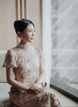 Style: JING Qi Pao Floral Embroidery Cape Sleeve Gown - Peony Rice