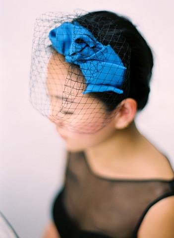 Style: BLAIR Silk Origami Fold Head Topping with Veil - Peony Rice
