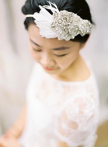 Style: RITA Crystal And Feather Deco Head Topping - Peony Rice