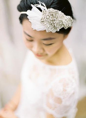 Style: RITA Crystal And Feather Deco Head Topping - Peony Rice