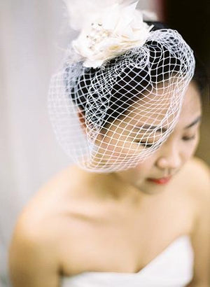 Style: SARA Silk Flower & Feather Embellished Head Topping - Peony Rice
