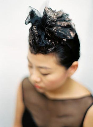 Style: LACEY Metallic Lace Twist & Tulle Head Topping - Peony Rice
