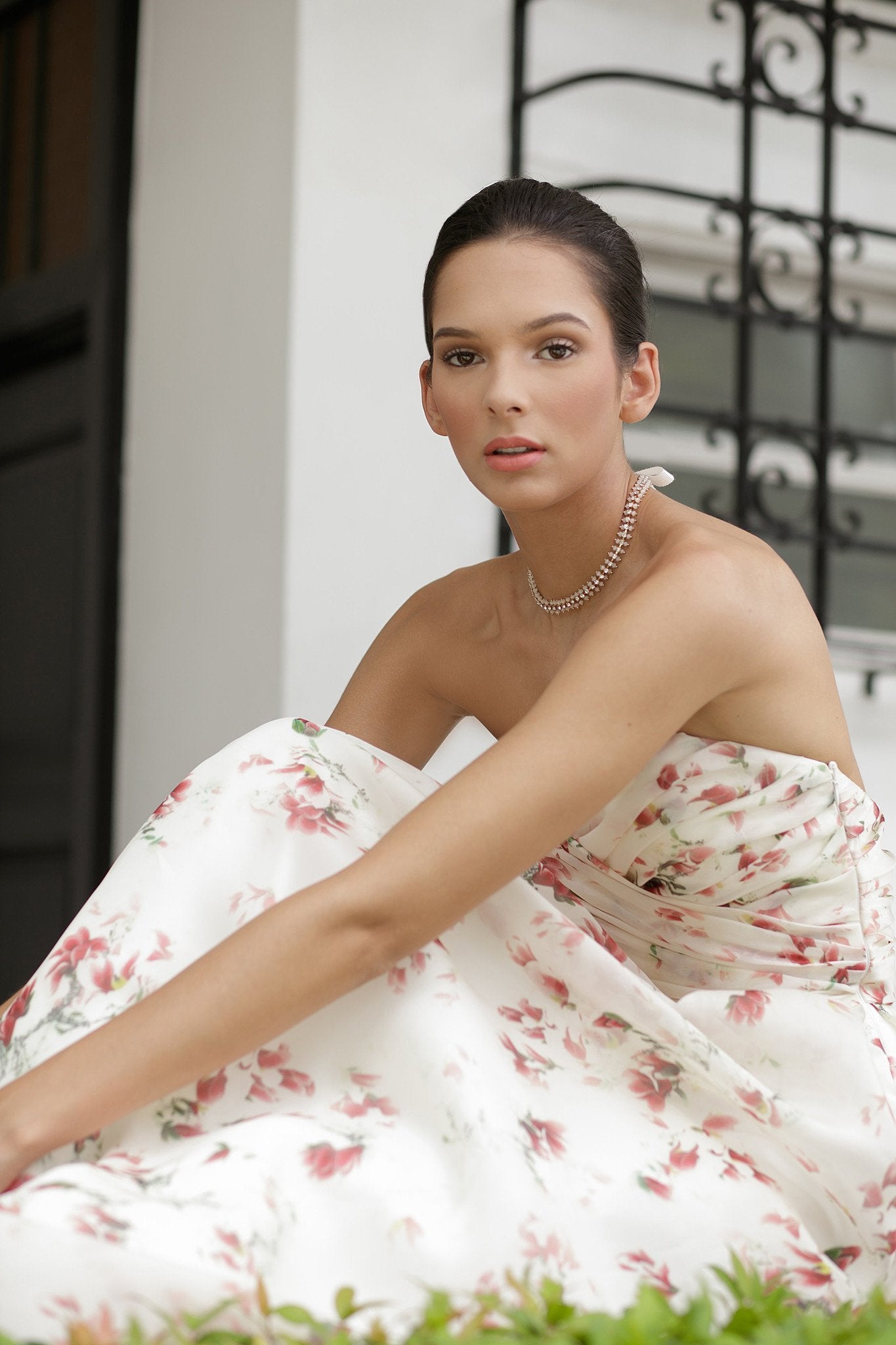 Style: ROSE Pleated Sweetheart Bandeau Pleated A Line Gown - Peony Rice