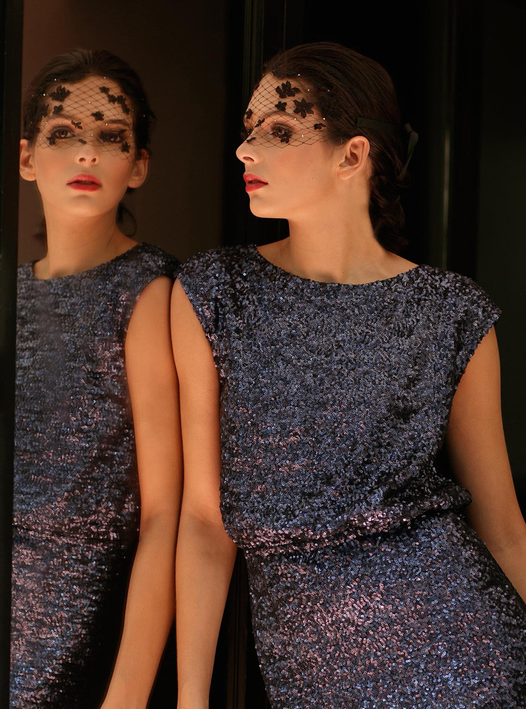 Style: TIA LACE and Swarovski Crystal Half Veil Wrap - Peony Rice